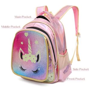 Mloovnemo Girls Elementary Primary School Bag Unicorn Backpack Diamond Glitter Princess School Backpack Large Capacity(Large, Unicorn Pink)