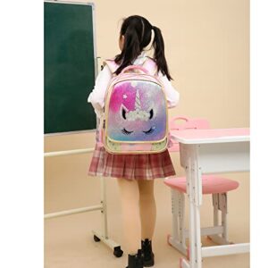 Mloovnemo Girls Elementary Primary School Bag Unicorn Backpack Diamond Glitter Princess School Backpack Large Capacity(Large, Unicorn Pink)