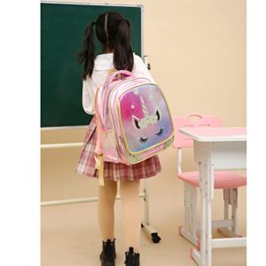 Mloovnemo Girls Elementary Primary School Bag Unicorn Backpack Diamond Glitter Princess School Backpack Large Capacity(Large, Unicorn Pink)