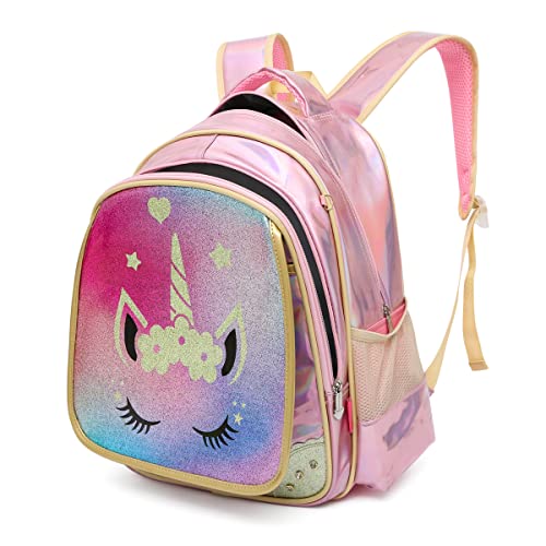 Mloovnemo Girls Elementary Primary School Bag Unicorn Backpack Diamond Glitter Princess School Backpack Large Capacity(Large, Unicorn Pink)