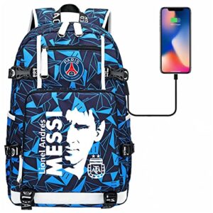 jotolan kids messi durable school backpack-boys psg lightweight bookbag canvas travel backpack with usb charging port, blue, one size