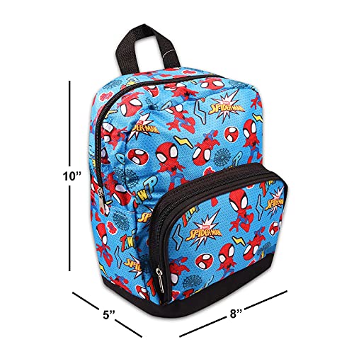 Fast Forward New York Marvel Spiderman Preschool Backpack for Kids, Toddlers - 4 Pc School Supplies Bundle with Canvas Spidey 10'' Mini Backpack, Stickers, Tattoos, and More