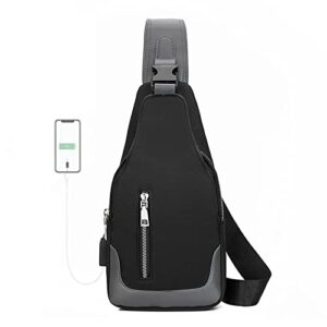 long keeper crossbody sling shoulder backpack women men small hiking chest bag travel cycling daypack with usb charging (black)