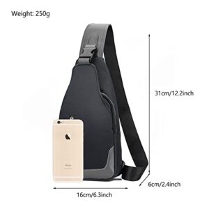 Long Keeper Crossbody Sling Shoulder Backpack Women Men Small Hiking Chest Bag Travel Cycling Daypack with USB Charging (Black)