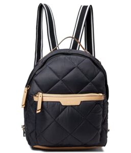 anne klein quilted nylon backpack, black/warm sand/black-white webbing