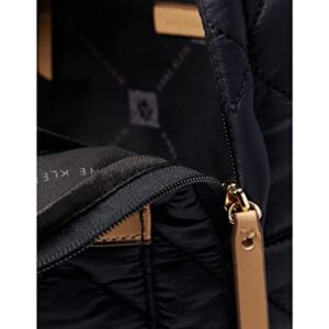 Anne Klein Quilted Nylon Backpack, Black/Warm Sand/Black-White Webbing