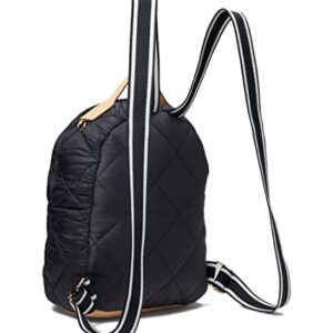 Anne Klein Quilted Nylon Backpack, Black/Warm Sand/Black-White Webbing