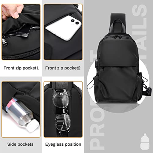 Allnice Sling Bag for Women Men Small Sling Bag Crossbody Daypack with USB Charging Port Water Resistant Chest Bags Adjustable Shoulder Strap Travel Hiking Daypack for Travel, Hiking, Cycling, Camping