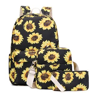ezycok school backpack college bookbag for girls women, water resistant laptop backpack casual daypack with sling bag and pencil case , sunflower
