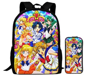 3d anime backpack cartoon backpacks 17in bookbag anime laptop daypack matching pencil case set color s1