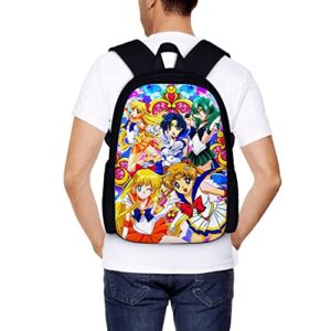 3D Anime Backpack Cartoon Backpacks 17in Bookbag Anime Laptop Daypack Matching Pencil Case Set Color S1