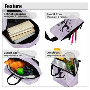 Gymnastic Abstract Marble Purple Personalized Backpack Set for Teen Boys Girls with Lunch Box & Pencil Pouch Bag Travel Backpack