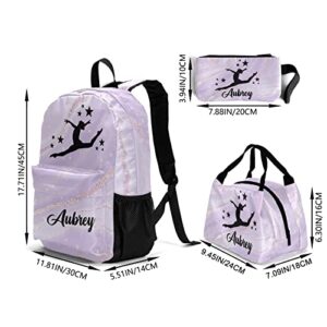 Gymnastic Abstract Marble Purple Personalized Backpack Set for Teen Boys Girls with Lunch Box & Pencil Pouch Bag Travel Backpack