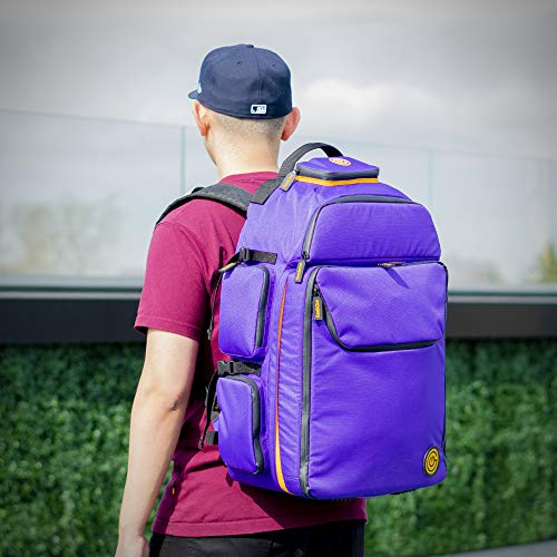 GeekOn Ultimate Boardgame Backpack - The Smartest Way to Carry Your Games - Expandable Multi-Functional Board Game Bag - Carry-on Compliant (Purple/Gold)