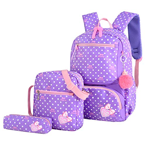 3Pcs Kids Backpack Bowknot Printed Daypack Girls 3 in 1 School Bag with Shoulder Bag and Pencil Bag