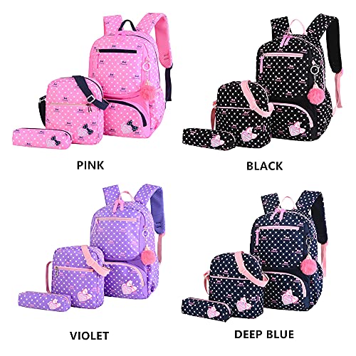 3Pcs Kids Backpack Bowknot Printed Daypack Girls 3 in 1 School Bag with Shoulder Bag and Pencil Bag