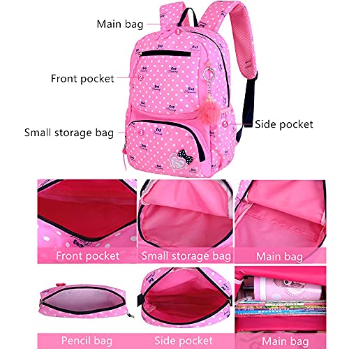 3Pcs Kids Backpack Bowknot Printed Daypack Girls 3 in 1 School Bag with Shoulder Bag and Pencil Bag