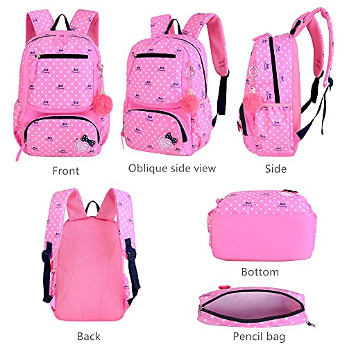 3Pcs Kids Backpack Bowknot Printed Daypack Girls 3 in 1 School Bag with Shoulder Bag and Pencil Bag