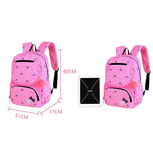 3Pcs Kids Backpack Bowknot Printed Daypack Girls 3 in 1 School Bag with Shoulder Bag and Pencil Bag