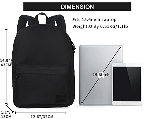 SUPACOOL Lightweight Casual Laptop Backpack with USB Charging Port and Set of 4 Black Travel Mesh Organizer Bags