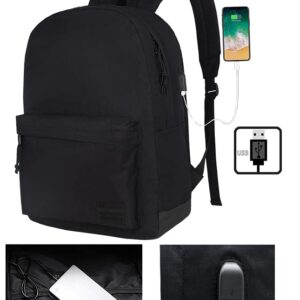 SUPACOOL Lightweight Casual Laptop Backpack with USB Charging Port and Set of 4 Black Travel Mesh Organizer Bags