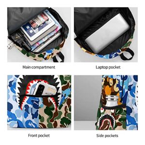 Vkaxopt Backpack Shark Teeth Camo Backpacks Travel Laptop Daypack Big Capacity Bookbag Fashion Durable for Men and Women