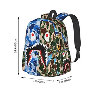 Vkaxopt Backpack Shark Teeth Camo Backpacks Travel Laptop Daypack Big Capacity Bookbag Fashion Durable for Men and Women