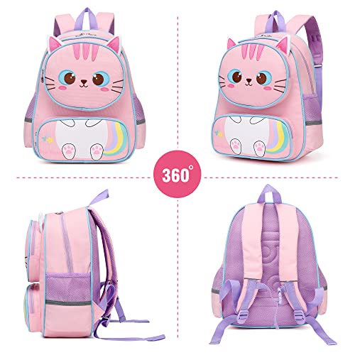 Toddler Backpack for Girls,Cute 3D Cartoon Cat Backpack for Girls,Waterproof Large Space Kindergarten Backpacks,Suitable for 3-9 Years Preschooler Kids Backpacks for Girls Travel Backpack（Cat）