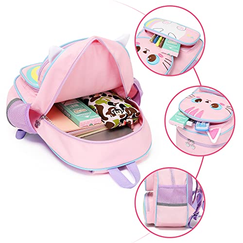 Toddler Backpack for Girls,Cute 3D Cartoon Cat Backpack for Girls,Waterproof Large Space Kindergarten Backpacks,Suitable for 3-9 Years Preschooler Kids Backpacks for Girls Travel Backpack（Cat）