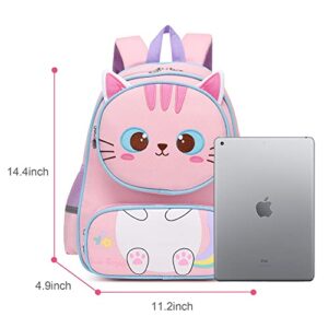 Toddler Backpack for Girls,Cute 3D Cartoon Cat Backpack for Girls,Waterproof Large Space Kindergarten Backpacks,Suitable for 3-9 Years Preschooler Kids Backpacks for Girls Travel Backpack（Cat）