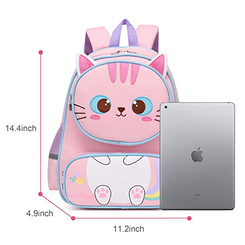 Toddler Backpack for Girls,Cute 3D Cartoon Cat Backpack for Girls,Waterproof Large Space Kindergarten Backpacks,Suitable for 3-9 Years Preschooler Kids Backpacks for Girls Travel Backpack（Cat）