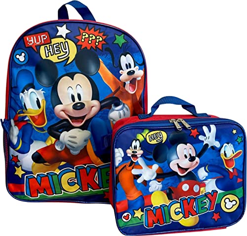 Ruz Mickey Mouse 16" Backpack With Detachable Lunch Box Blue-Red