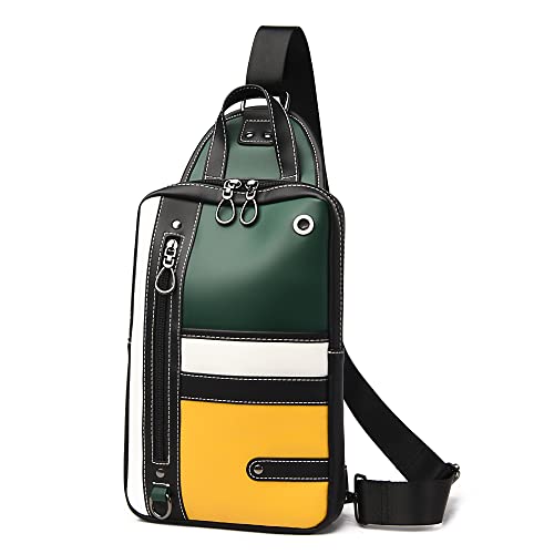 Sling Crossbody Bag for Men Faux Leather Shoulder Sling Chest Backpack Bag (Green)