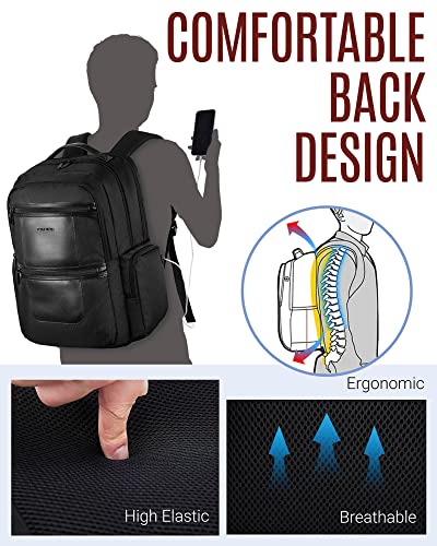 LIGHT FLIGHT Work Backpack Men, 17.3 Inch Business Smart Backpack, Water Resistant Laptop Backpack with USB Charging hole, Black