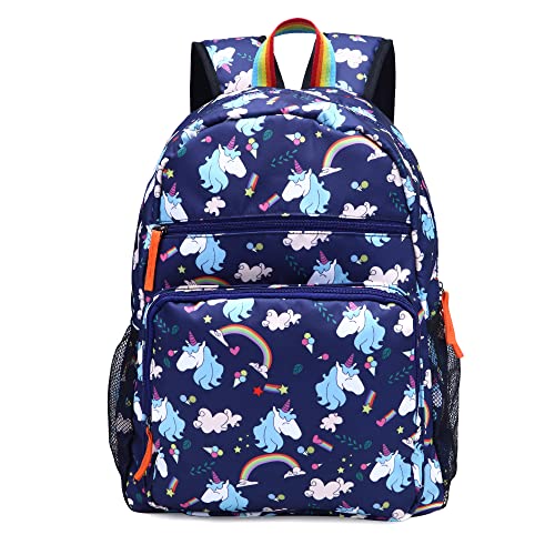 Kemy's Toddler Backpack for Girls Boys, Water Resistant Preschool Kids Backpacks, Cute Lightweight Girls Backpack（Blue Unicorn）