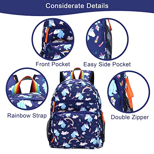 Kemy's Toddler Backpack for Girls Boys, Water Resistant Preschool Kids Backpacks, Cute Lightweight Girls Backpack（Blue Unicorn）