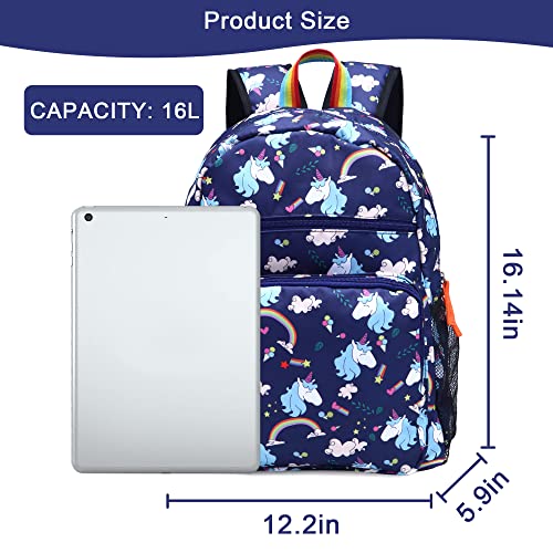 Kemy's Toddler Backpack for Girls Boys, Water Resistant Preschool Kids Backpacks, Cute Lightweight Girls Backpack（Blue Unicorn）