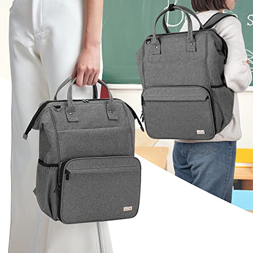 LoDrid Teacher Utility Bag, Heavy Duty Teacher Backpack for Men & Women, Teacher Tote Backpack for School Work with Steel Frame Top, 15.6" Laptop Layer, Zip-Top Closure & Inner Padded, Gray, Bag Only