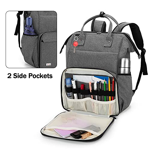 LoDrid Teacher Utility Bag, Heavy Duty Teacher Backpack for Men & Women, Teacher Tote Backpack for School Work with Steel Frame Top, 15.6" Laptop Layer, Zip-Top Closure & Inner Padded, Gray, Bag Only