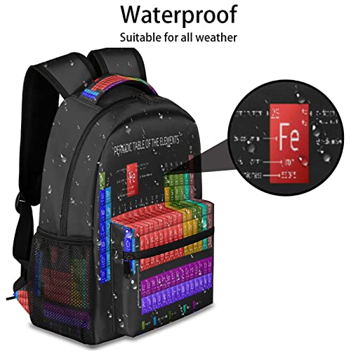 Periodic Table Backpacks for Women Men, Chemistry Elements Travel Backpack Laptop Backpack Waterproof School Bookbags with Multiple Pocket Hiking Daypack Casual Bag