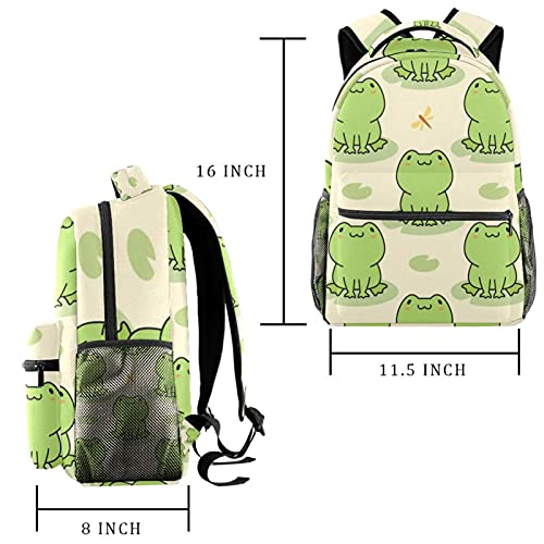 JAVENPROEQT Cute Frog Casual School Backpack For Teen Girls Boys, Shoulder Bag For Men Women