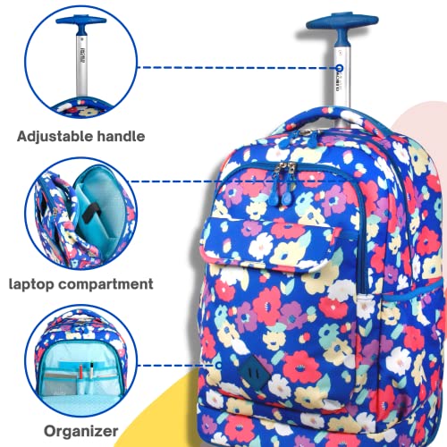 J World New York Sweep Laptop Rolling Backpack, Petals, 18"