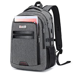 Travel Laptop Backpack for Men & Women, Anti-theft Business Work Backpack Fit up to 17.3 Inch Laptop with USB Charging Port, Water Resistant Slim Backpack Grey College School Bag Bookbag for Students