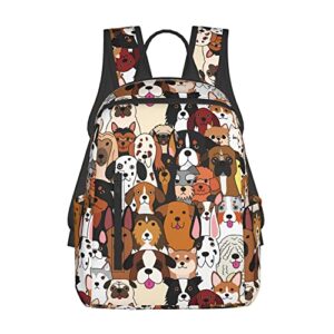 14.7 inches backpacks cute book bag for students commuting, cute doodle dog print animal funny backpack durable travel bags with multiple zipper pockets design rucksack for outdoor