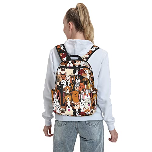 14.7 Inches Backpacks Cute Book Bag for Students Commuting, Cute Doodle Dog Print Animal Funny Backpack Durable Travel Bags with Multiple Zipper Pockets Design Rucksack for Outdoor