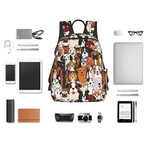 14.7 Inches Backpacks Cute Book Bag for Students Commuting, Cute Doodle Dog Print Animal Funny Backpack Durable Travel Bags with Multiple Zipper Pockets Design Rucksack for Outdoor