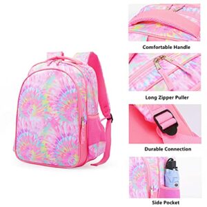 Kids School Backpack Book Bag with Lunch Bag Pencil Case Lightweight for Preschool Kindergarten Elementary,Pink Tie Dye