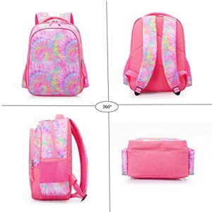 Kids School Backpack Book Bag with Lunch Bag Pencil Case Lightweight for Preschool Kindergarten Elementary,Pink Tie Dye