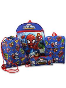 super hero adventures boys 5 piece backpack and snack bag school set (one size, blue/red)