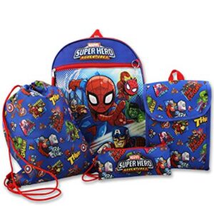 Super Hero Adventures Boys 5 piece Backpack and Snack Bag School Set (One Size, Blue/Red)